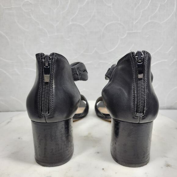 VTG Via Spiga Janel Heels Womens 7 Black Leather Chunky Twisted Strap Block Heel - Picture 7 of 16